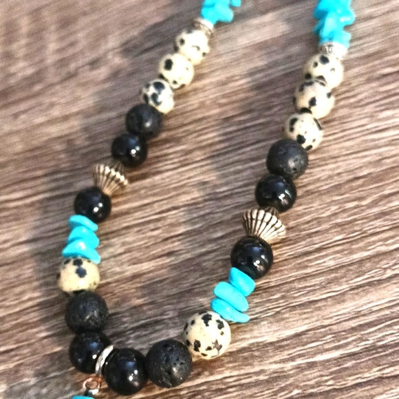 Southwest black & turquoise necklace jasper glass metals artisan custom NEW - Picture 9 of 9